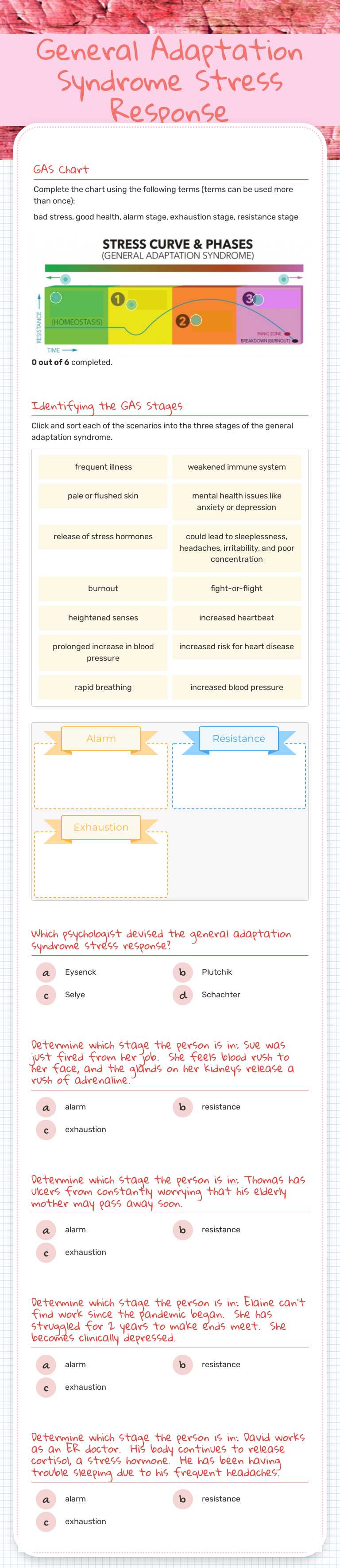 General Adaptation Syndrome Stress Response worksheet preview image