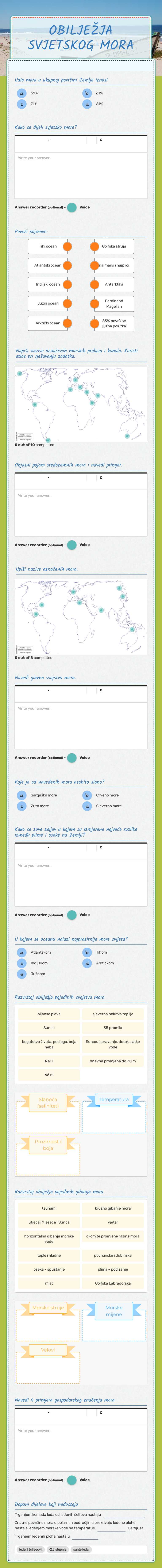 OBILJEŽJA SVJETSKOG MORA worksheet preview image