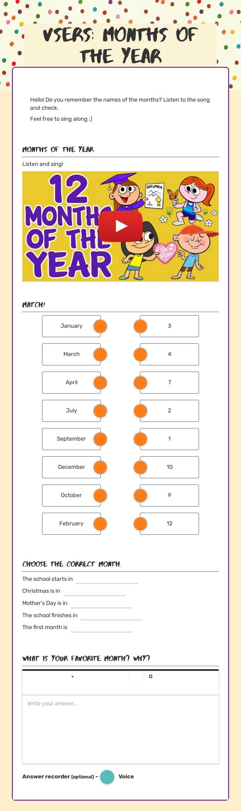 VSERS: Months of the year worksheet preview image