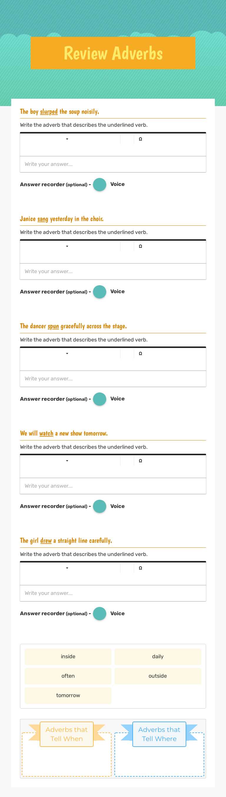 Review Adverbs worksheet preview image