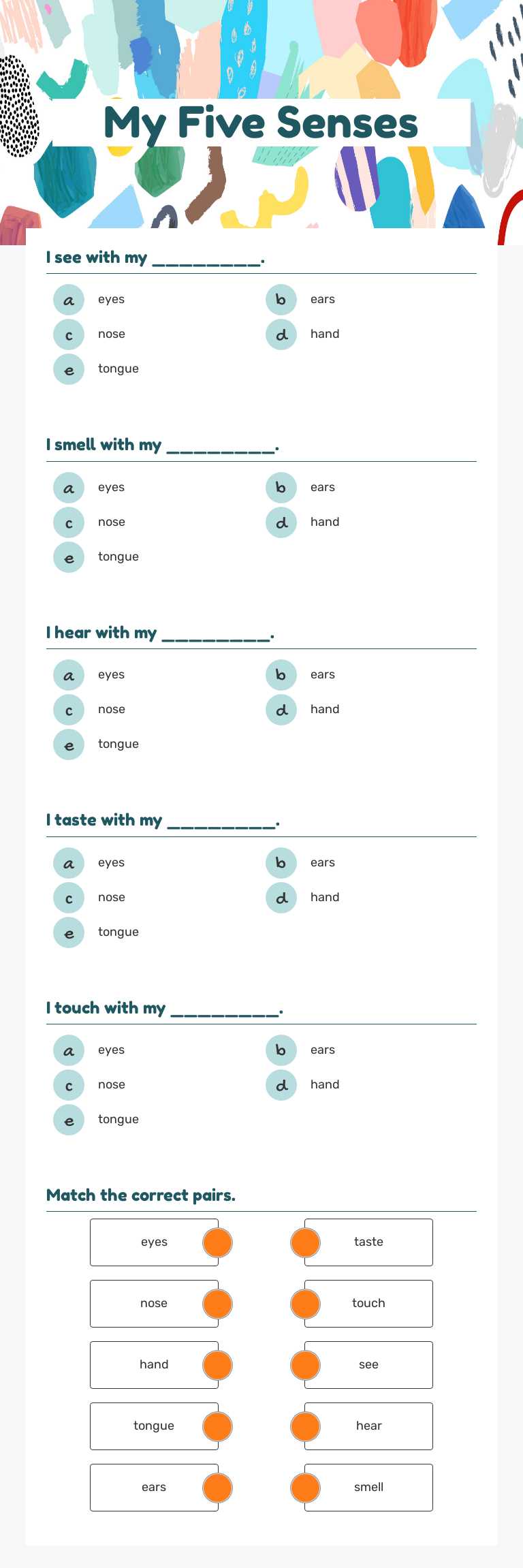 My Five Senses worksheet preview image