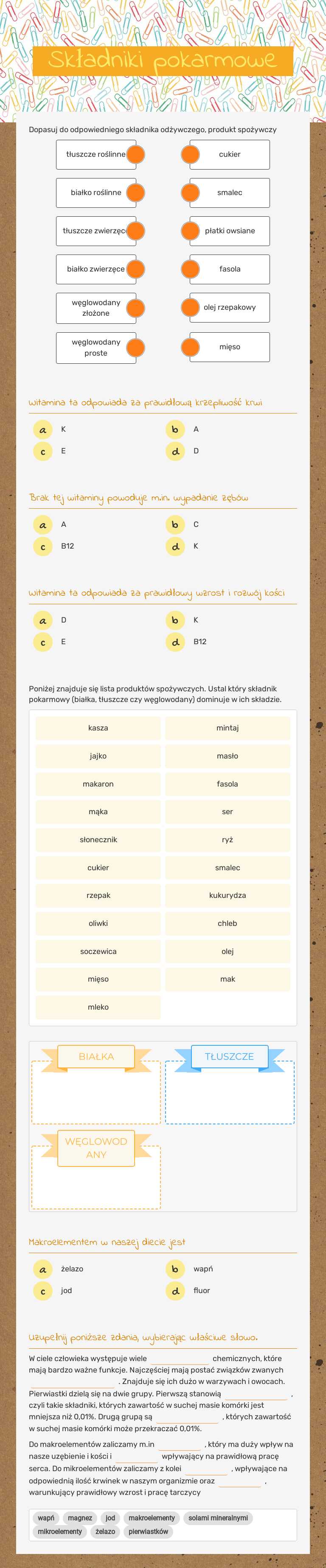 Składniki pokarmowe worksheet preview image