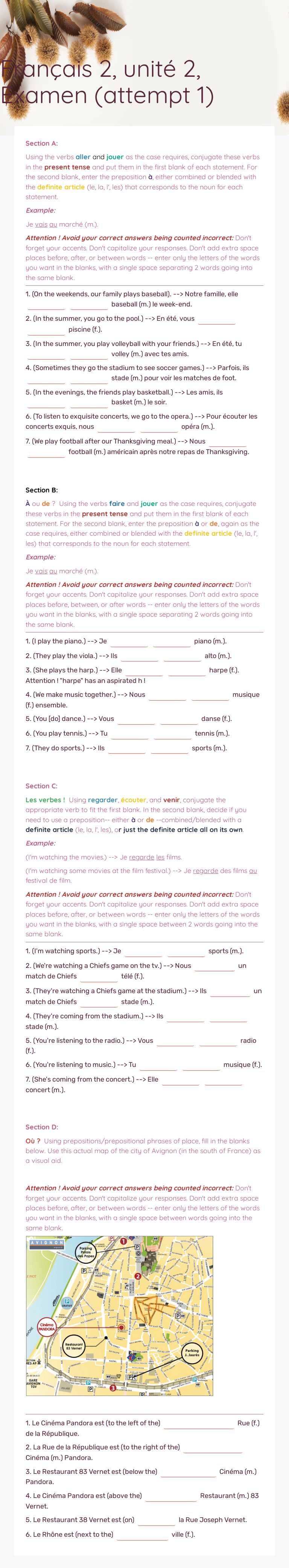 Français 2, unité 2, Examen (attempt 1) worksheet preview image