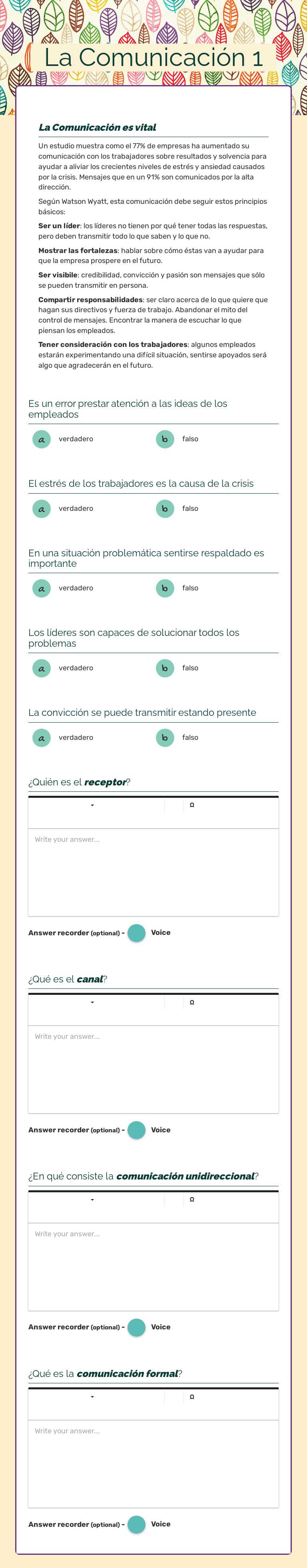 La Comunicación 1 worksheet preview image