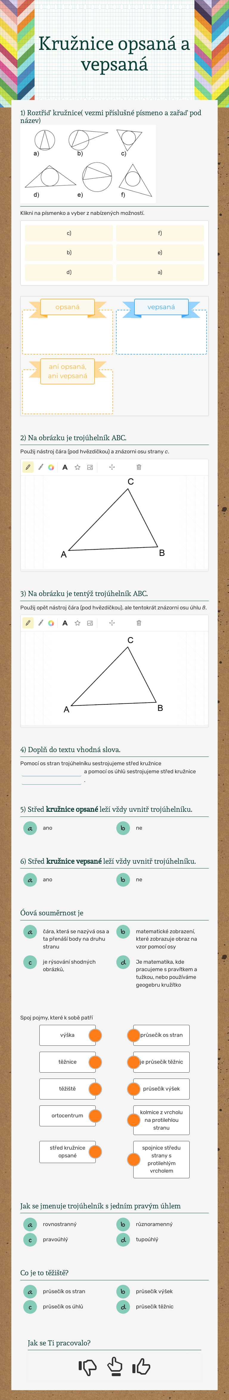 Kružnice opsaná a vepsaná worksheet preview image