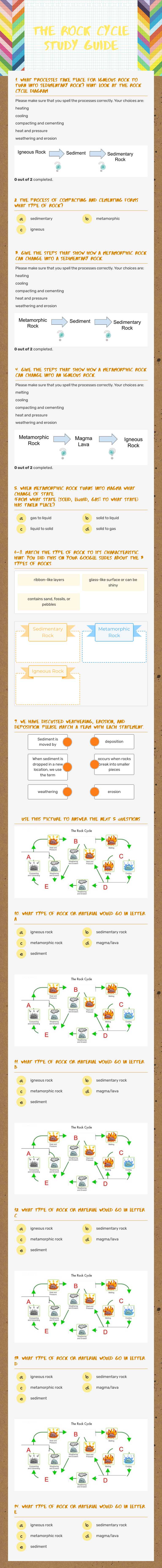 The Rock Cycle Study Guide worksheet preview image