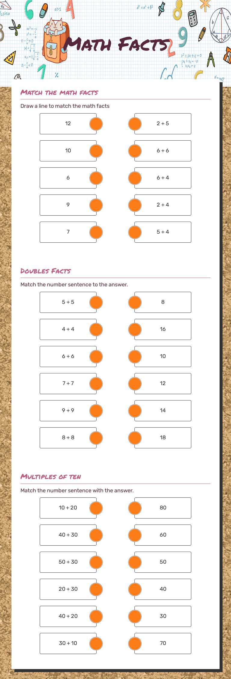 Math Facts Grade 2 worksheet preview