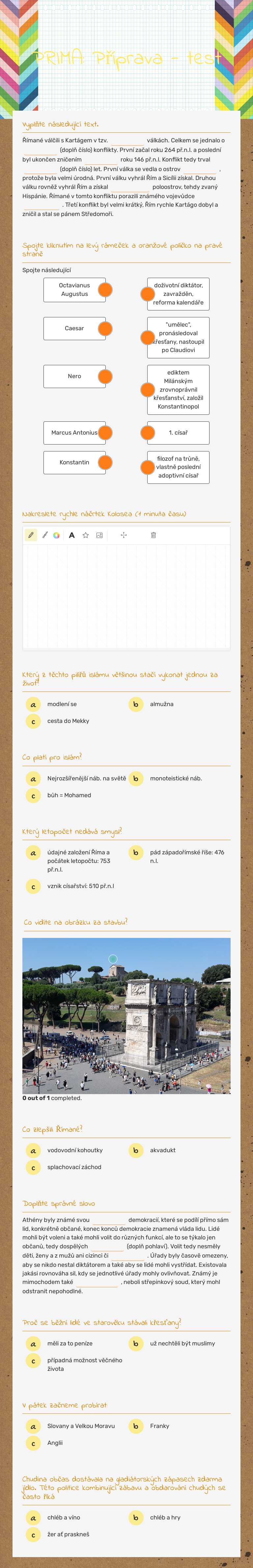 PRIMA: Příprava - test worksheet preview image