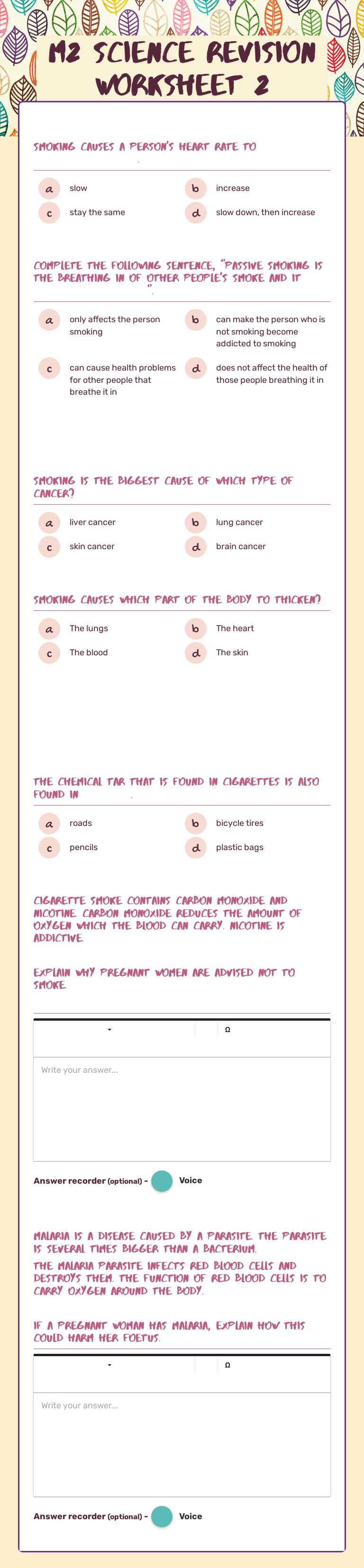 M2 Science Revision Worksheet 2 worksheet preview image