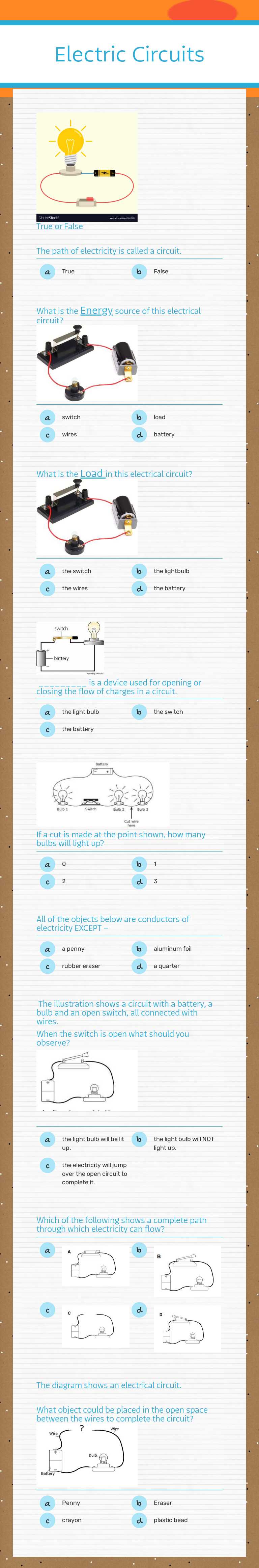 Electric Circuits worksheet preview image