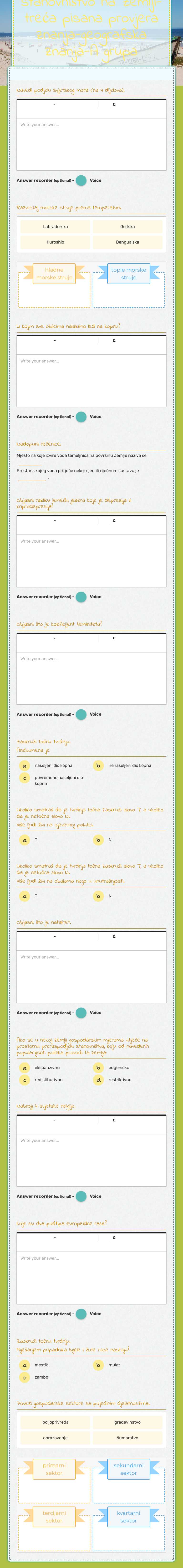 Vode, tlo i biljni pokrov, stanovništvo na Zemlji-treća pisana provjera znanja-geografska znanja-A grupa worksheet preview image