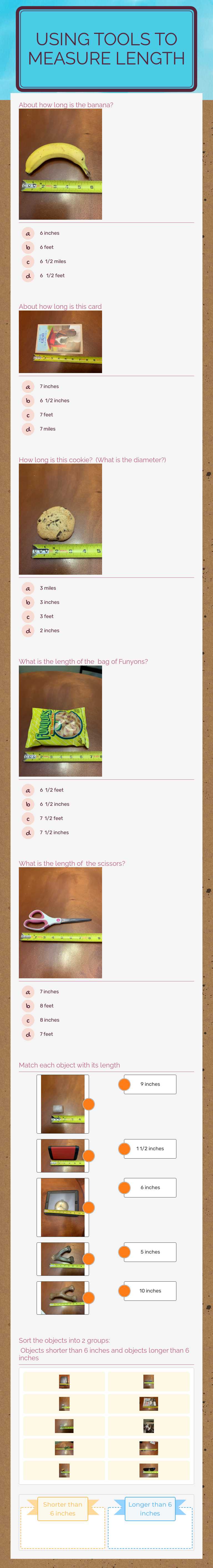 Using Tools to measure length worksheet preview image