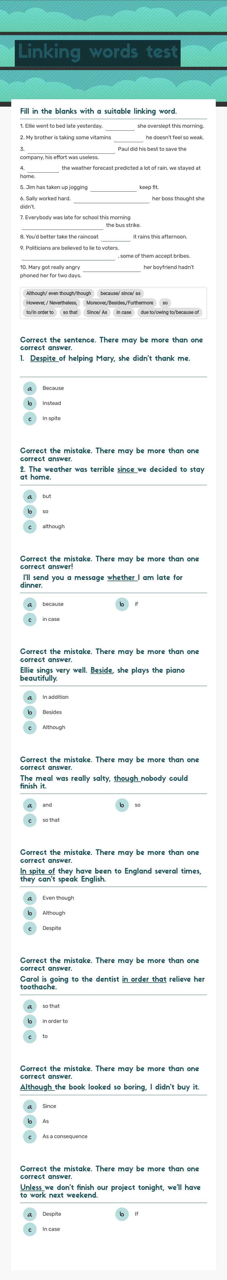 Linking words
test Grade 12 worksheet preview