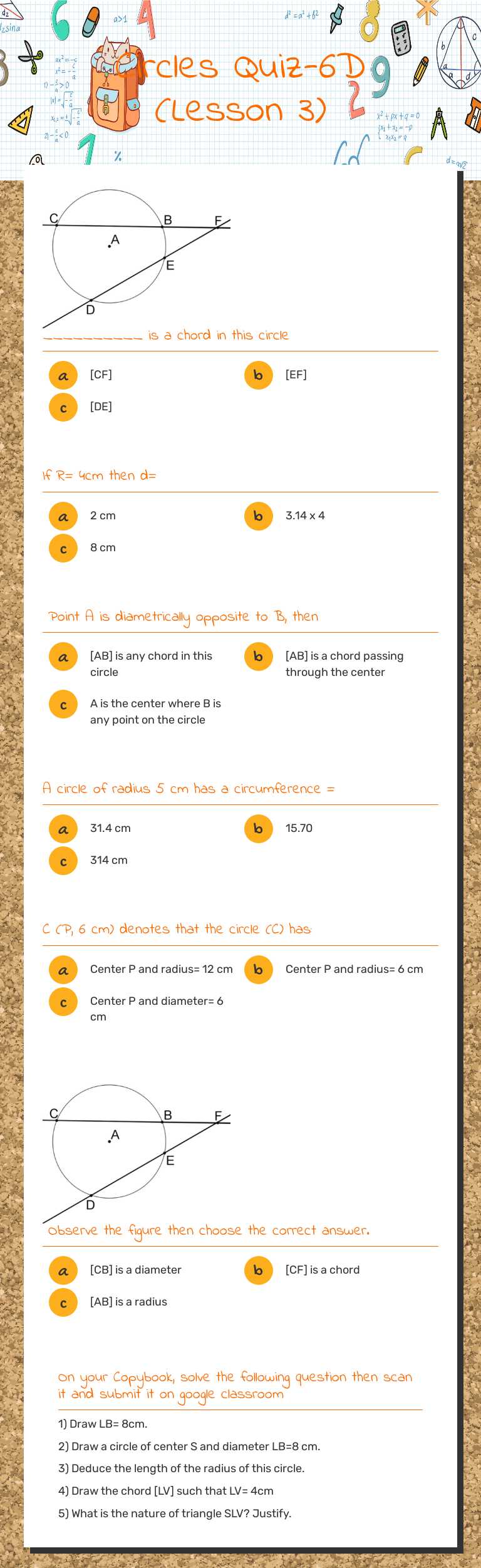 Circles Quiz-6D (Lesson 3) worksheet preview image
