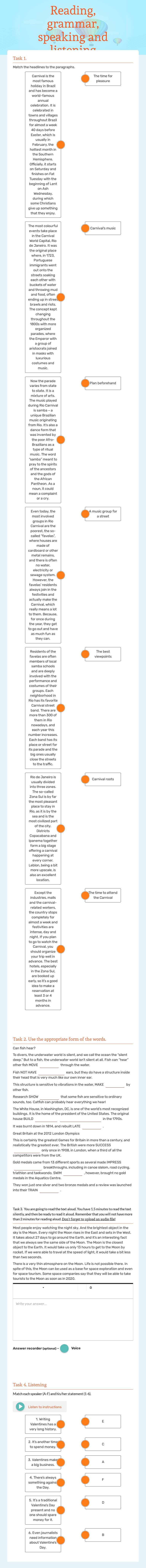 Reading,  grammar,  speaking and listening Grade 11 worksheet preview
