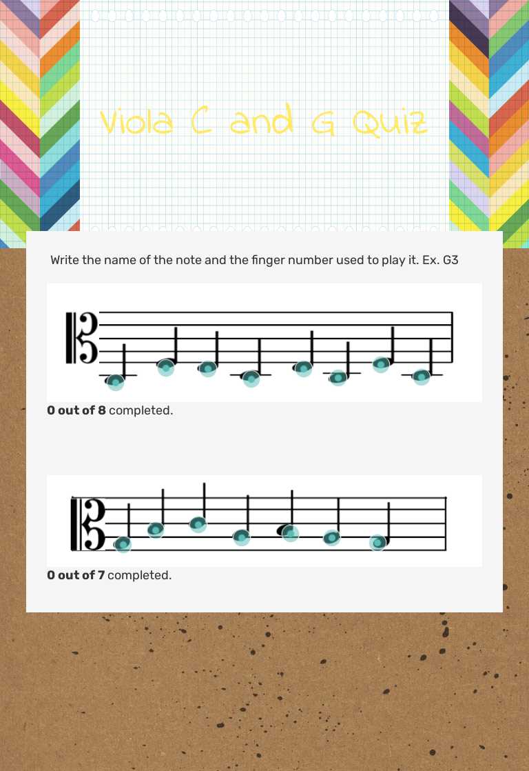 Viola C and G Quiz Grade 6 worksheet preview