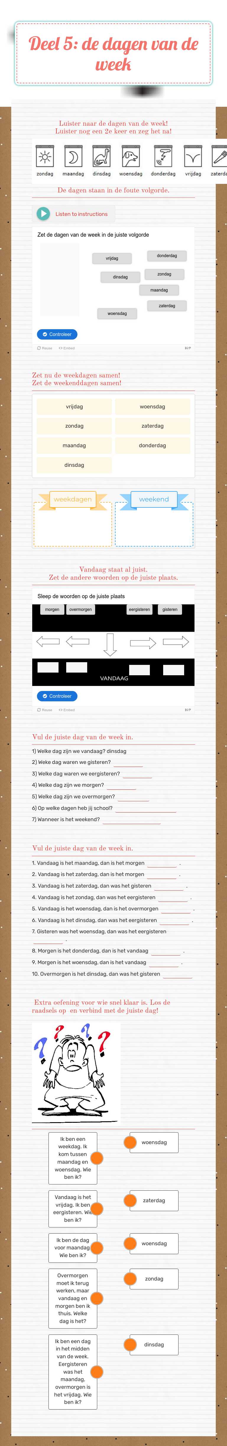Deel 5: de dagen van de week Grade 1 worksheet preview