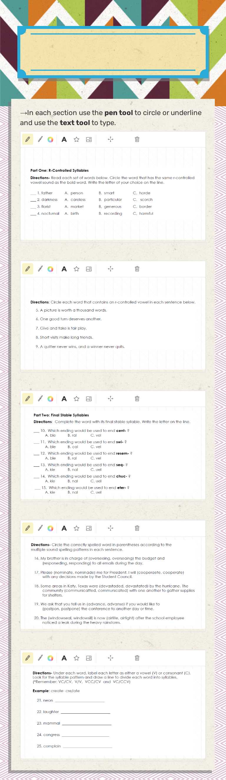 5th Word WorK Review 11/9 worksheet preview image