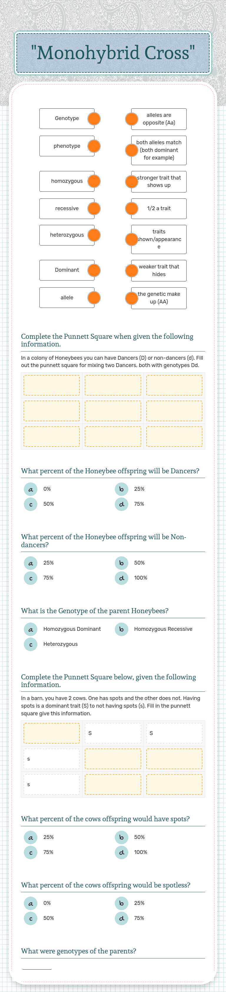 "Monohybrid Cross" worksheet preview image