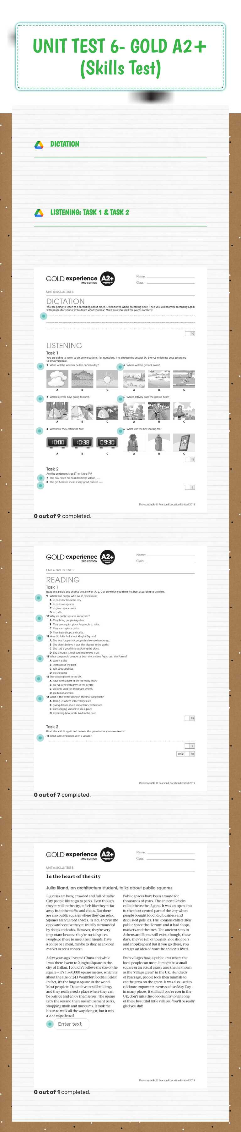 UNIT TEST 6- GOLD A2+     
 (Skills Test) worksheet preview image