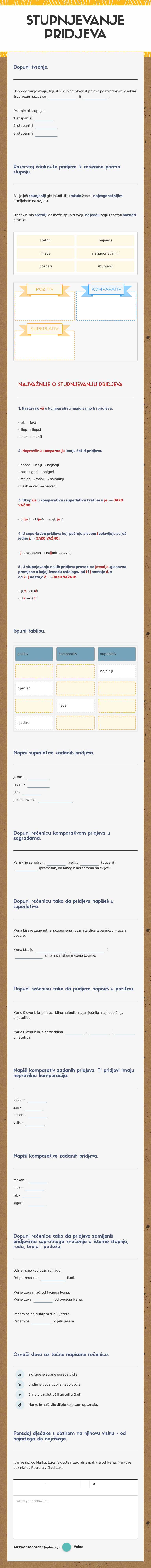 STUPNJEVANJE PRIDJEVA worksheet preview image