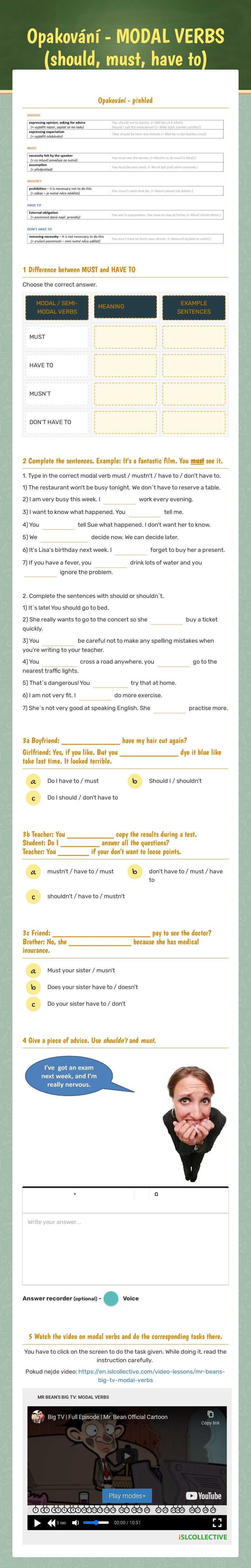 Opakování - MODAL VERBS
(should, must, have to) worksheet preview image