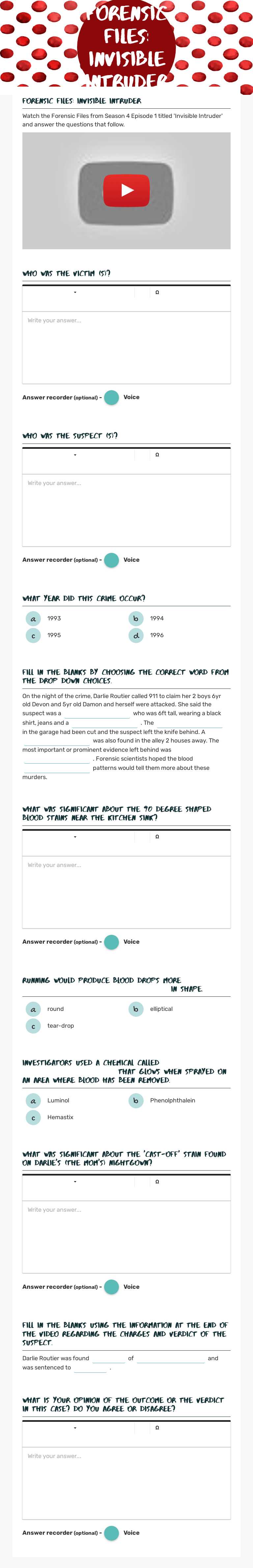 Forensic Files: Invisible intruder worksheet preview image