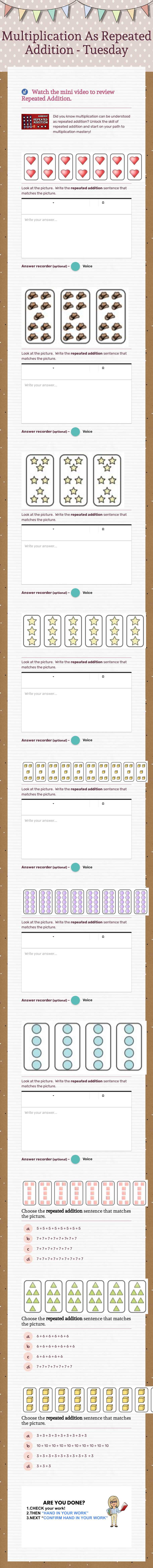Multiplication As 
Repeated Addition - Tuesday worksheet preview image
