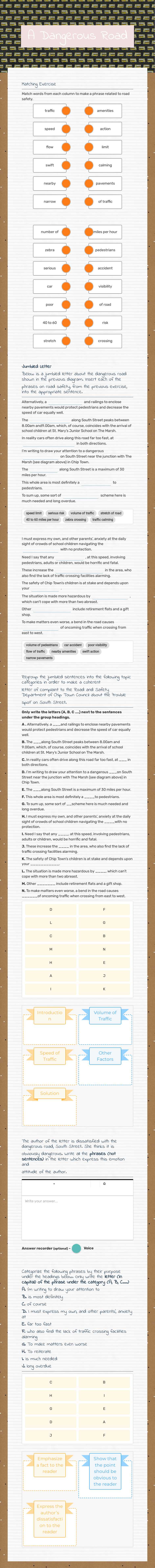 A Dangerous Road worksheet preview image