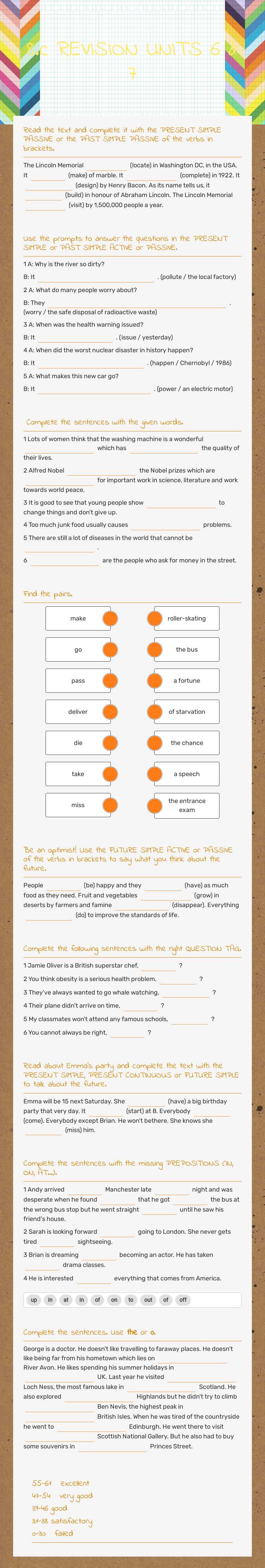 8.c REVISION        UNITS 6 & 7 worksheet preview image