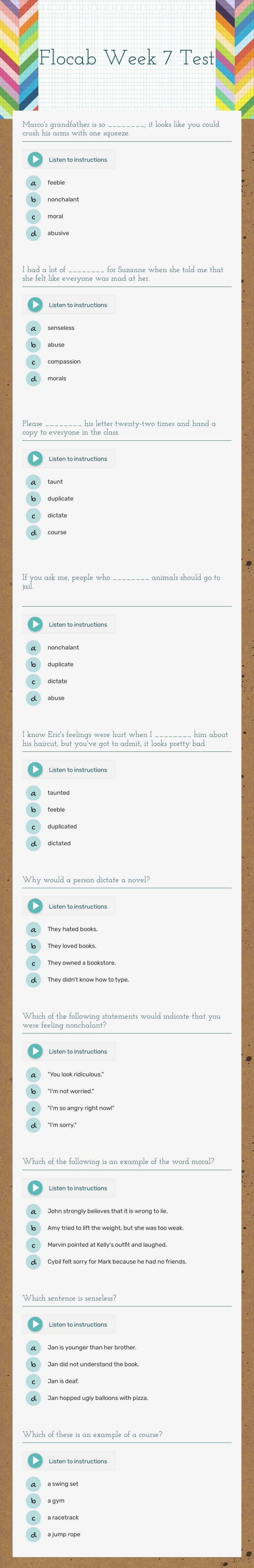 Flocab Week 7 Test worksheet preview image