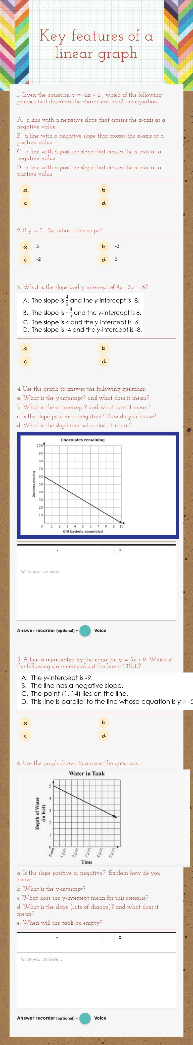 Key features of a linear graph worksheet preview image