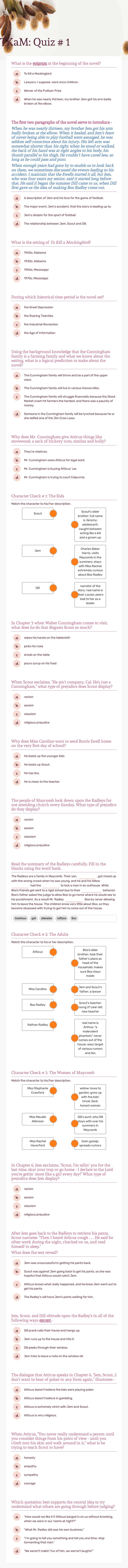 TKaM: Quiz # 1 worksheet preview image