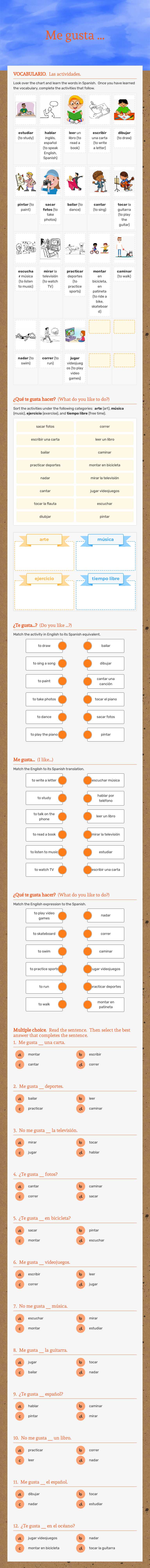 Me gusta ... worksheet preview image