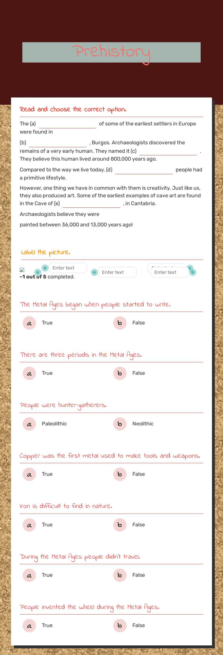 Prehistory worksheet preview image