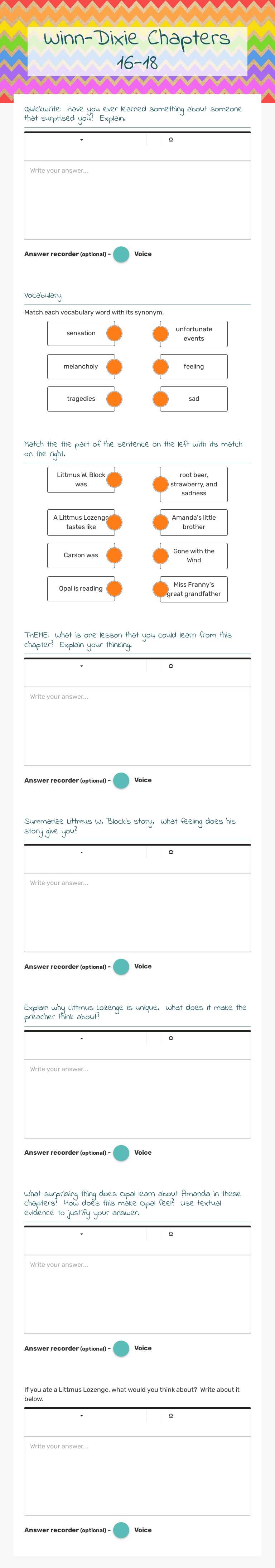 Winn-Dixie        Chapters 16-18 Grade 4 worksheet preview