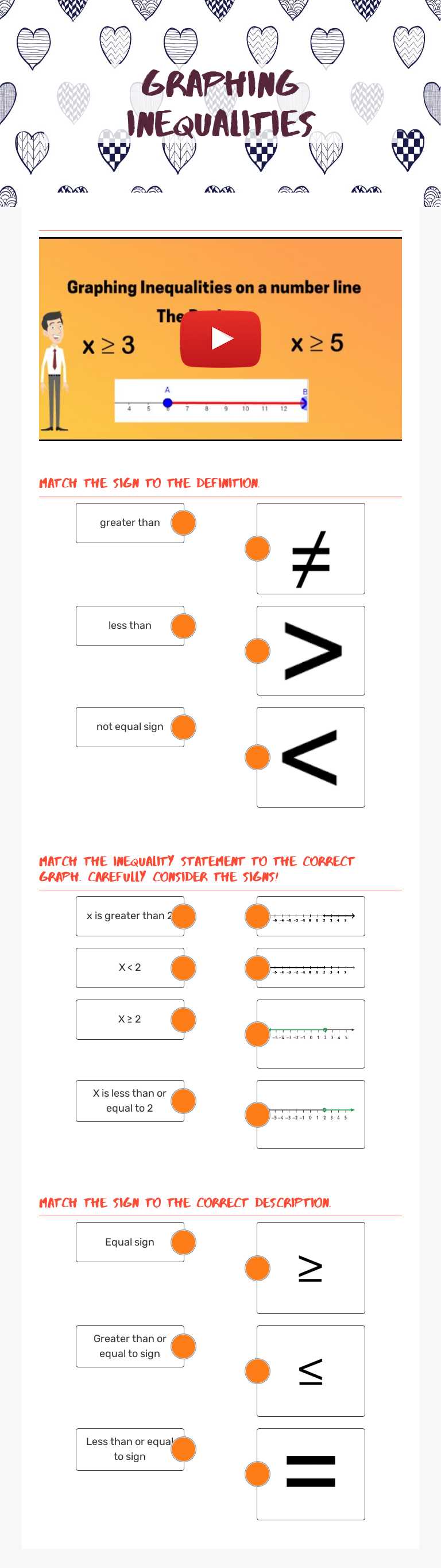 Graphing Inequalities worksheet preview image