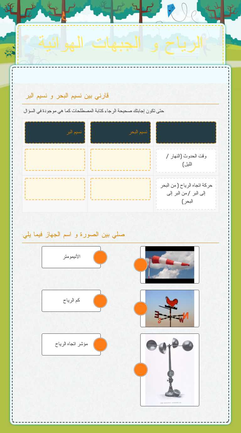 الرياح و الجبهات الهوائية worksheet preview image