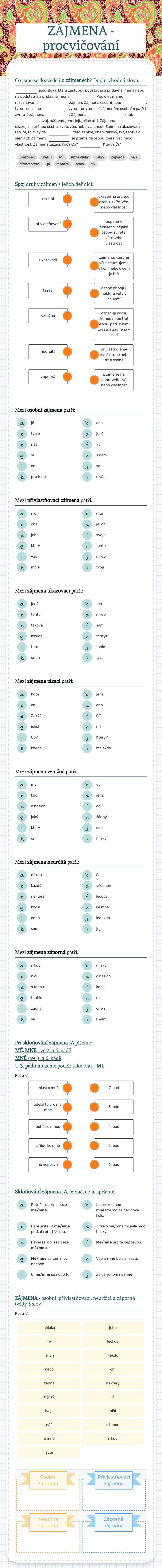 ZÁJMENA - procvičování worksheet preview image