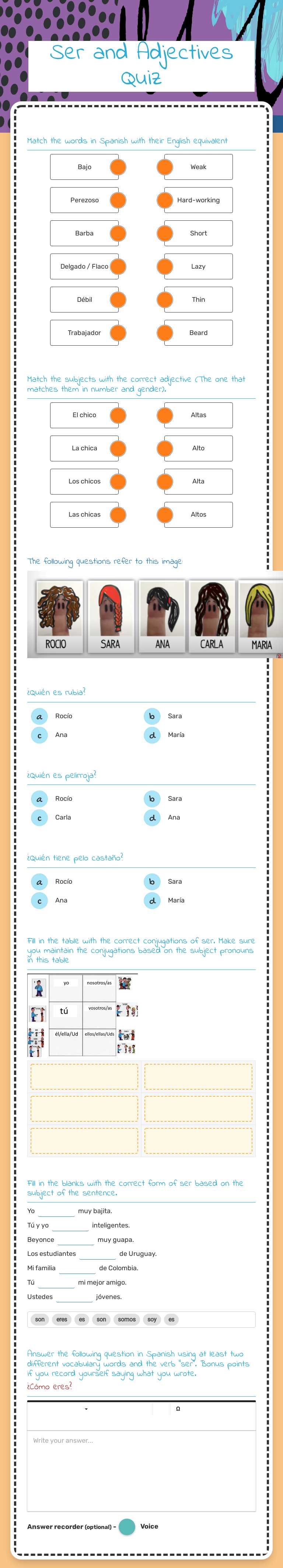Ser and Adjectives worksheet preview image