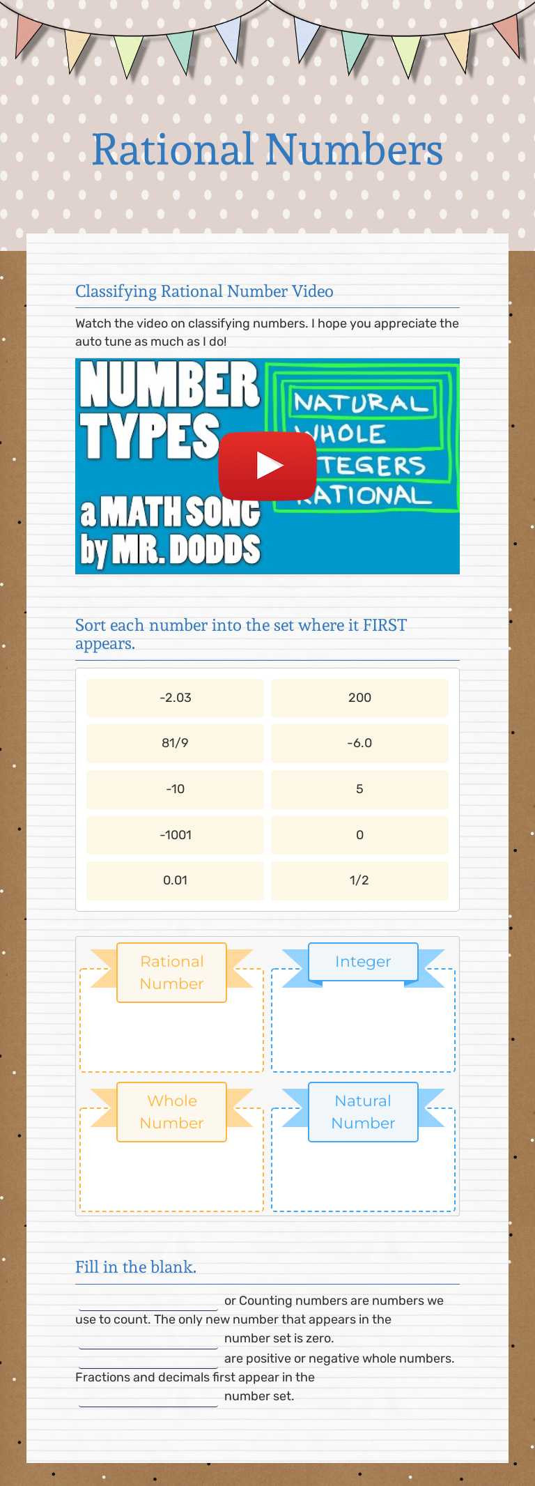 Rational Numbers worksheet preview image