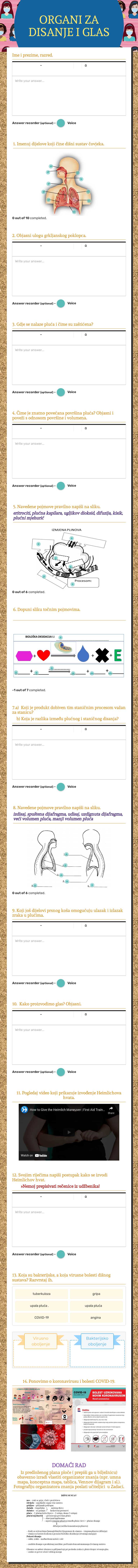 ORGANI ZA DISANJE I GLAS worksheet preview image