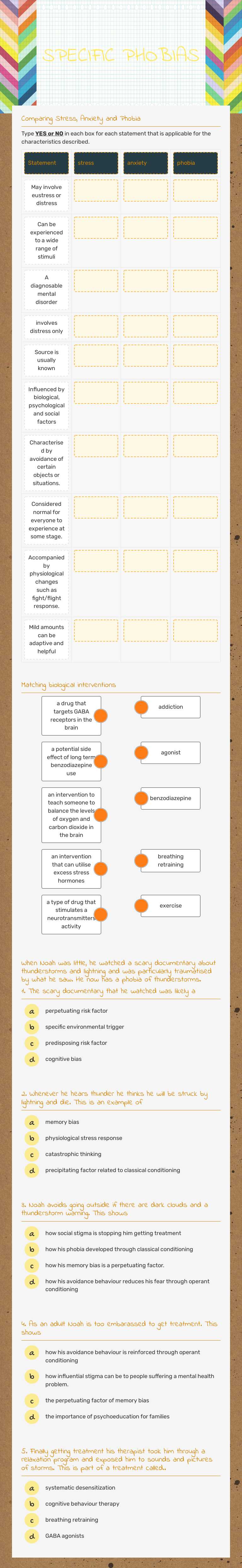 SPECIFIC PHOBIAS worksheet preview image