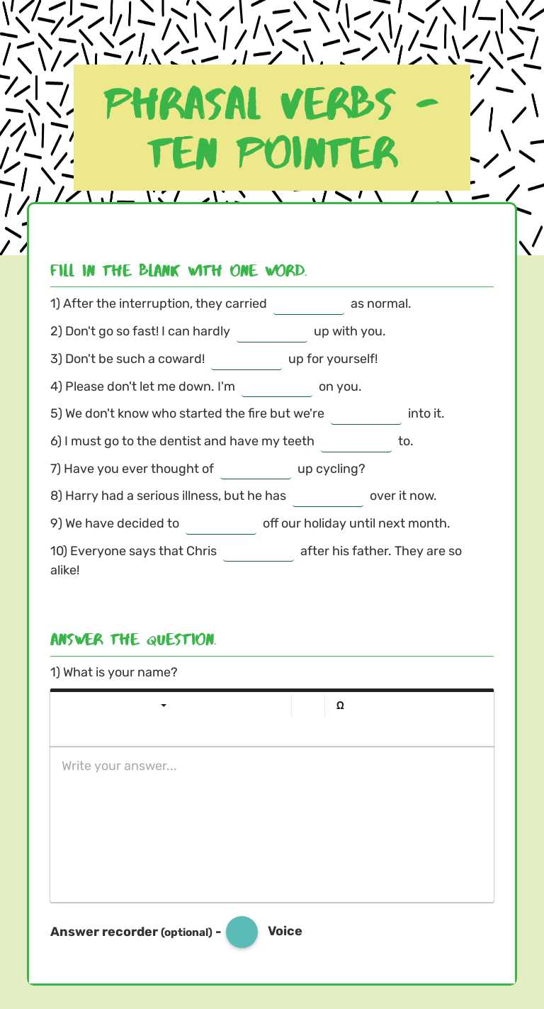 Phrasal Verbs -  ten pointer worksheet preview image