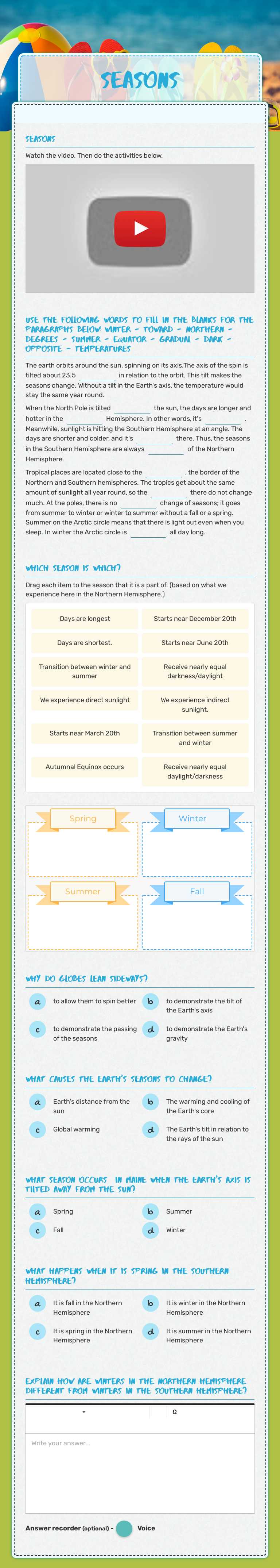 Seasons Grade 8 worksheet preview