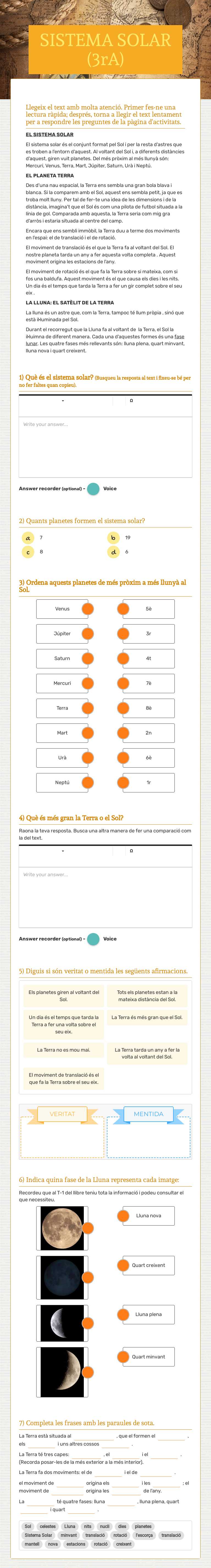 SISTEMA SOLAR (3rA) Grade 5 worksheet preview