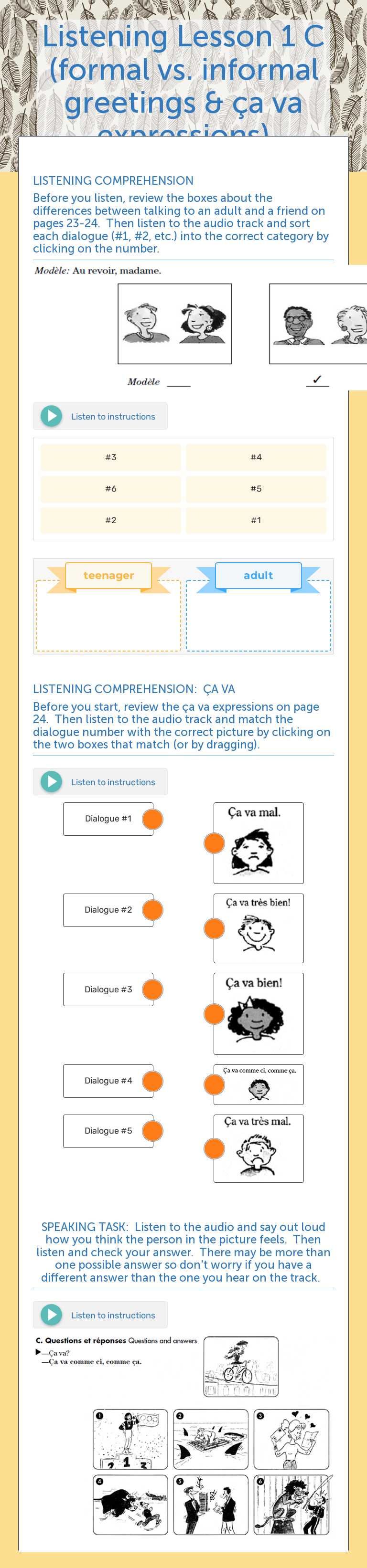 Listening Lesson 1 C (formal vs. informal greetings & ça va expressions) Other worksheet preview