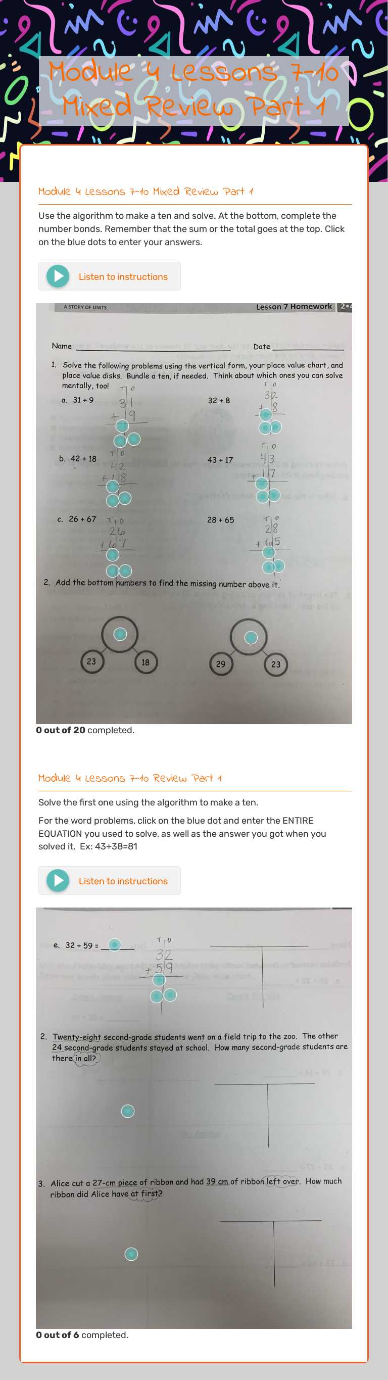 Module 4 Lessons 7-10 Mixed Review Part 1 worksheet preview image