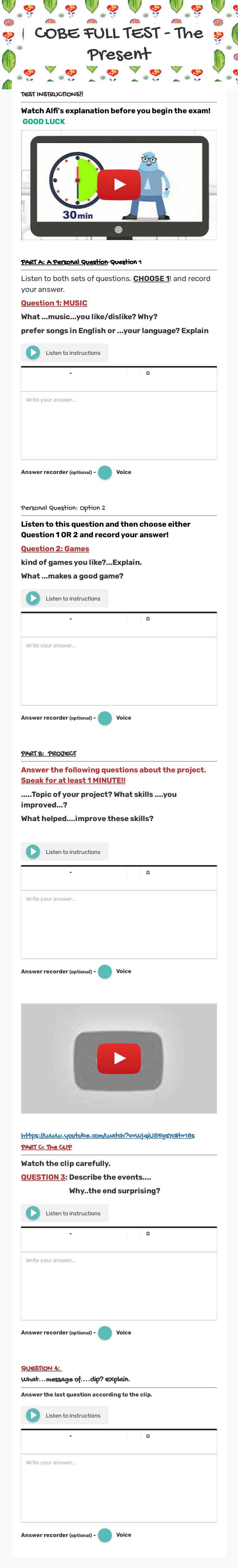 COBE FULL TEST -
 The  Present Grade 12 worksheet preview