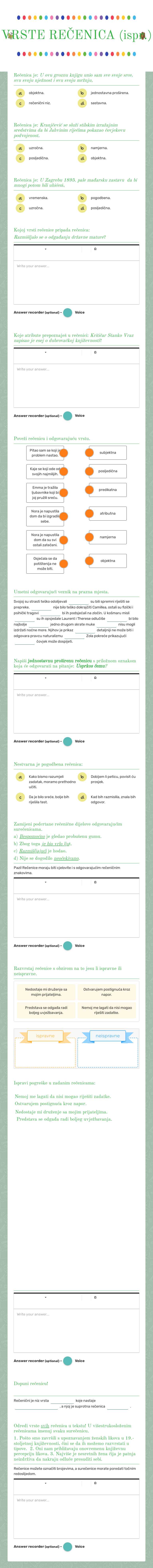 VRSTE REČENICA (ispr.) Grade 11 worksheet preview